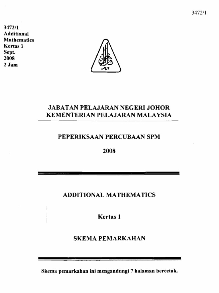SPM 2008 Add Maths Marking Scheme | PDF