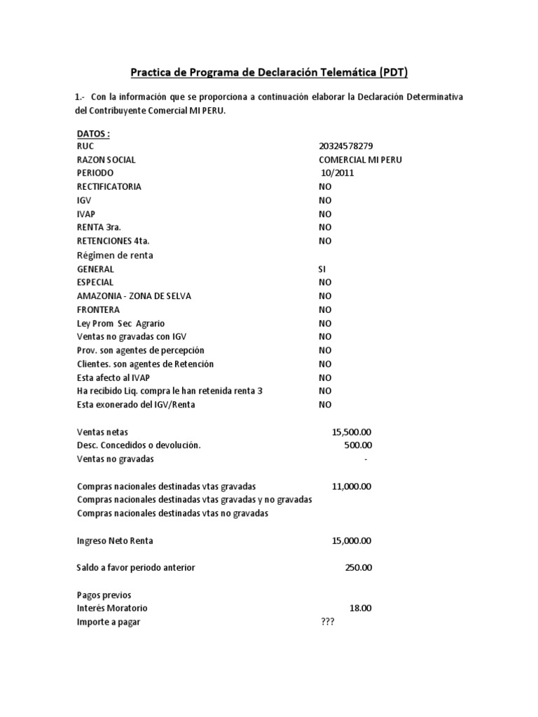 Caso Practico PDT 621 IGV - Renta | PDF | Bancos | Economias