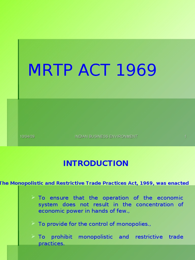 Overview of MRTP Act 1969 | PDF | Monopoly | Trade