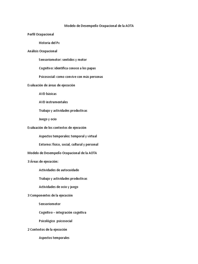 Modelo de Desempeño Ocupacional de La AOTA Begoña | PDF | Terapia  ocupacional | Sicología