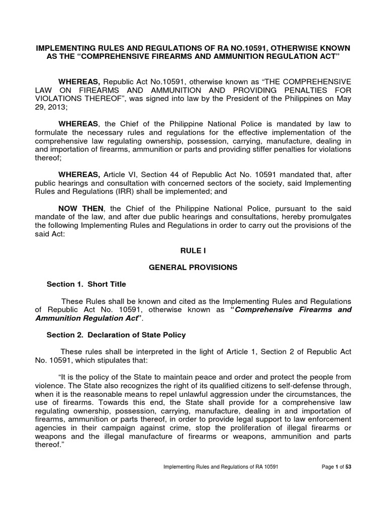IRR of RA 10591: Firearms Regulation | PDF