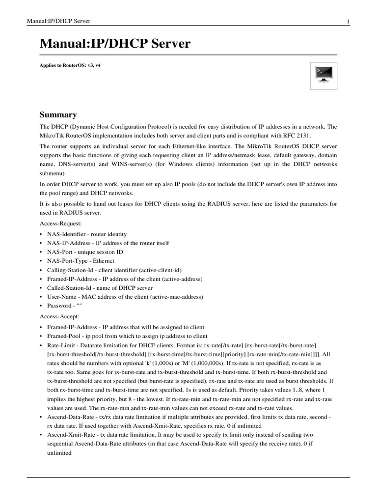 MikroTik DHCP Server Guide | PDF