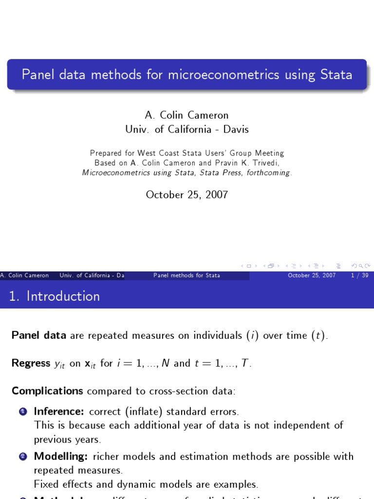 Panel Data Methods in Microeconometrics | PDF | Ordinary Least Squares ...