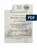Babu George, Certificate of Participation