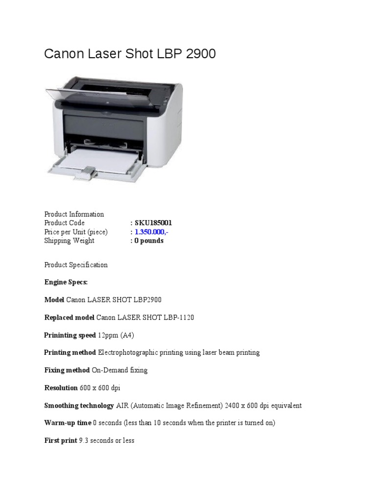 Canon LBP2900 Printer Specifications | PDF | Computers