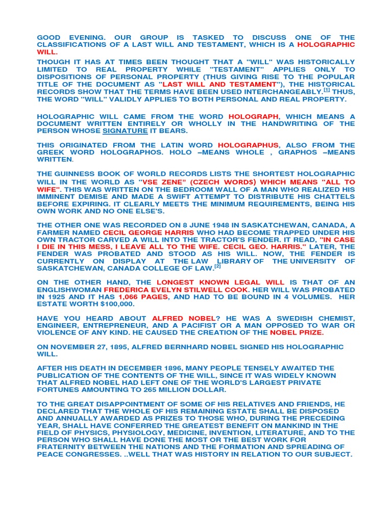 Holographic Will PDF Will And Testament Ethical Principles