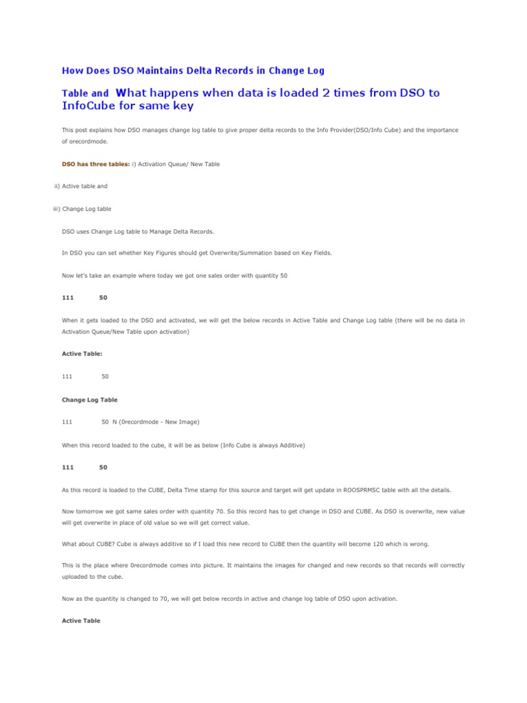 How Does DSO Maintains Delta Records in Change Log | PDF