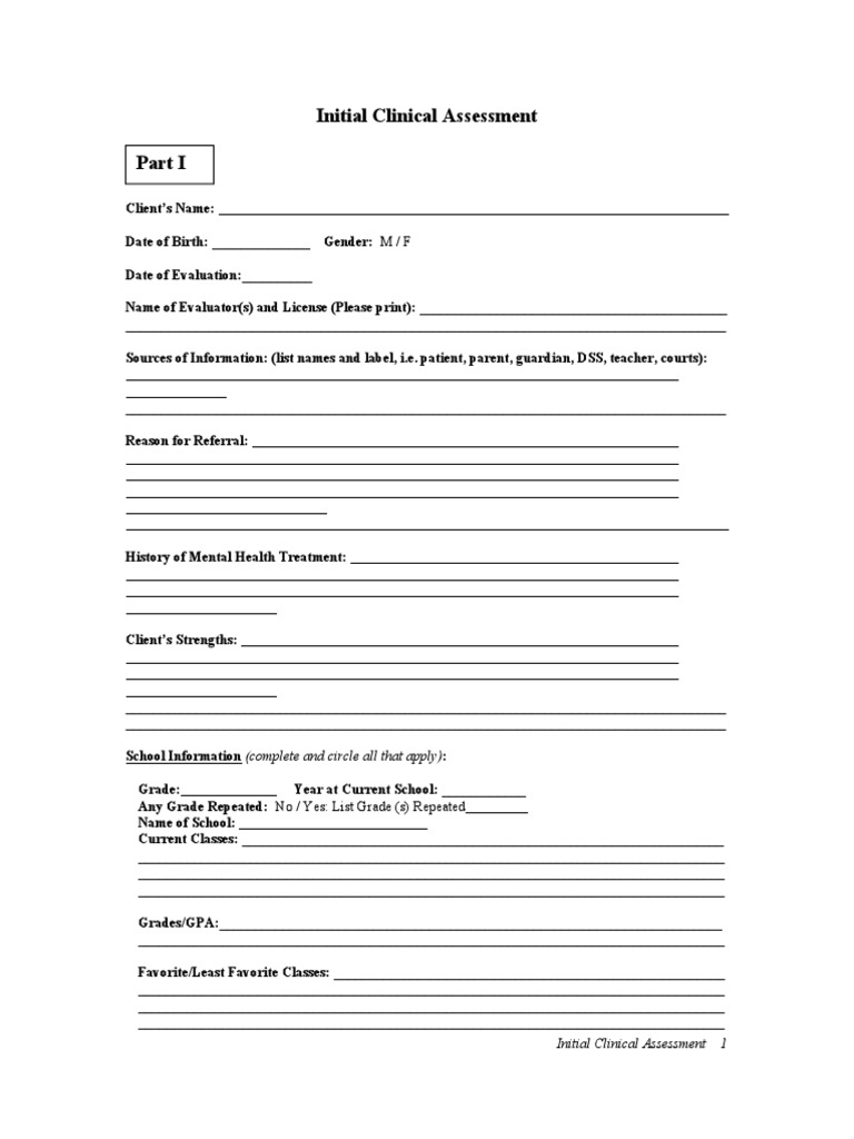 Initial Clinical Assessment Template | PDF