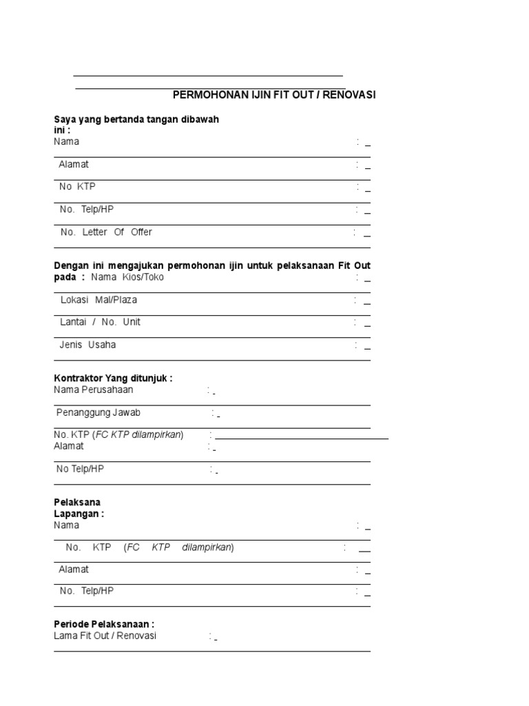 Permohonan Izin Fit Out Renovasi | PDF | Pengelolaan Keuangan & Uang