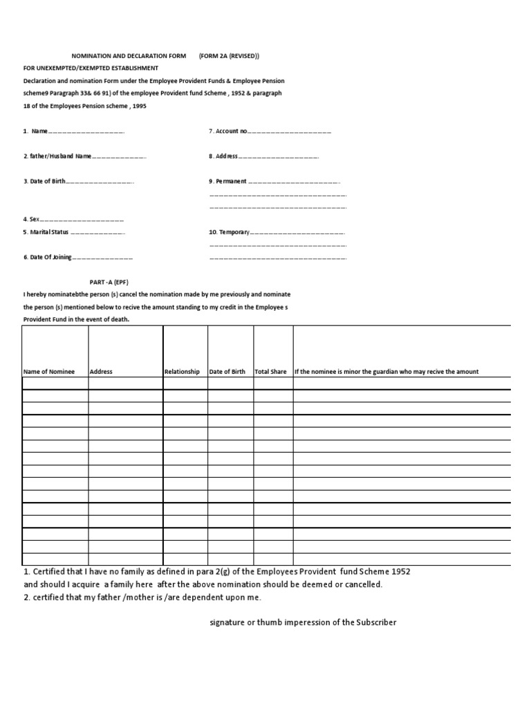 EPF Form 2A: Nomination & Declaration | PDF | Pension | Retirement