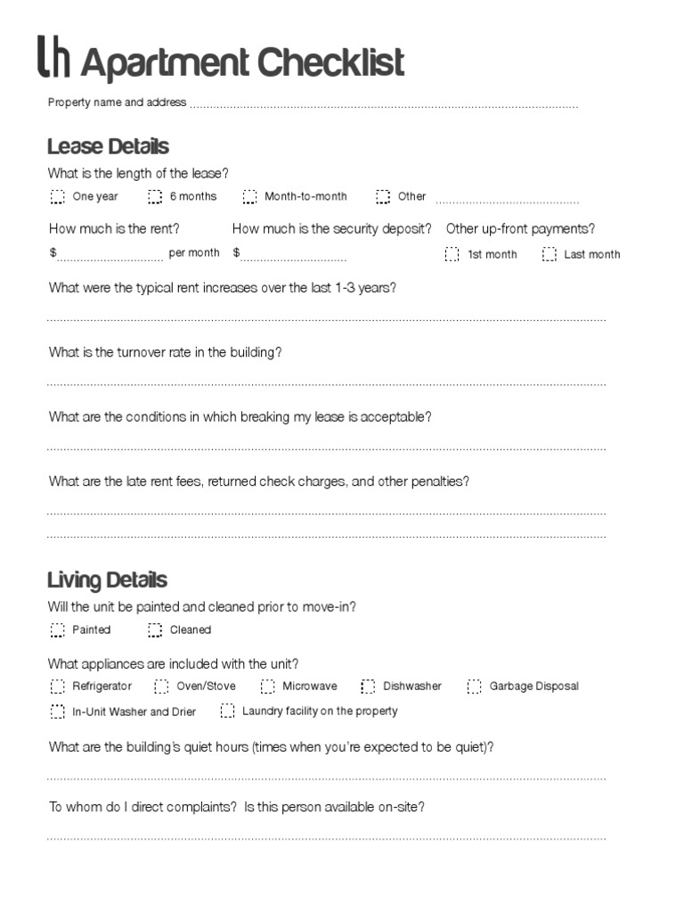 LH Apartment Checklist | PDF