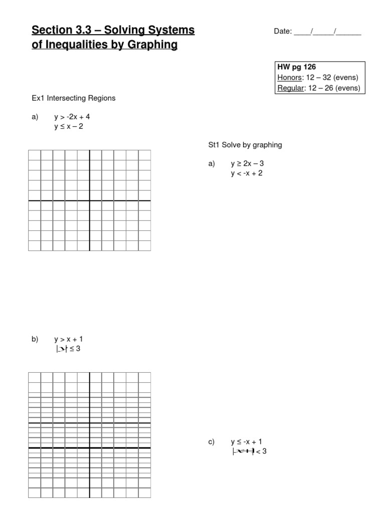 Graphing Systems of Inequalities Worksheet | PDF