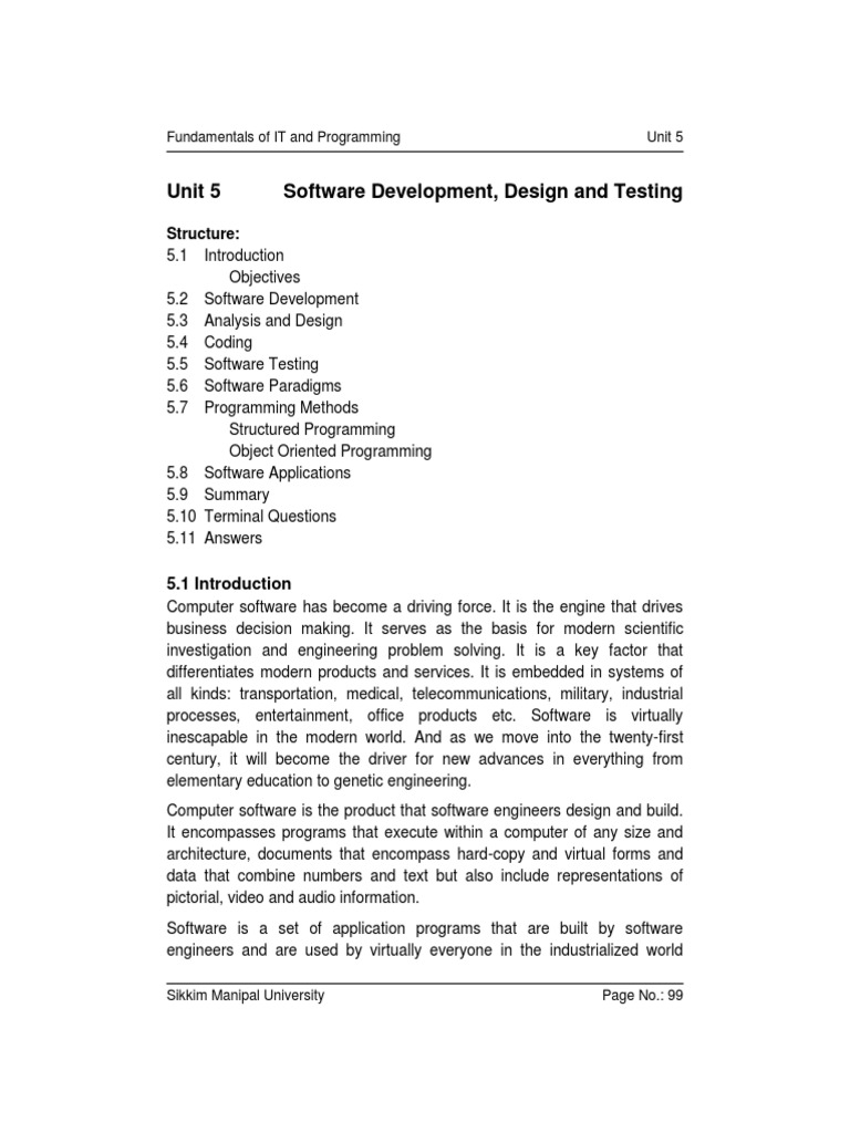 Unit 5 Software Development, Design and Testing: Structure | PDF ...