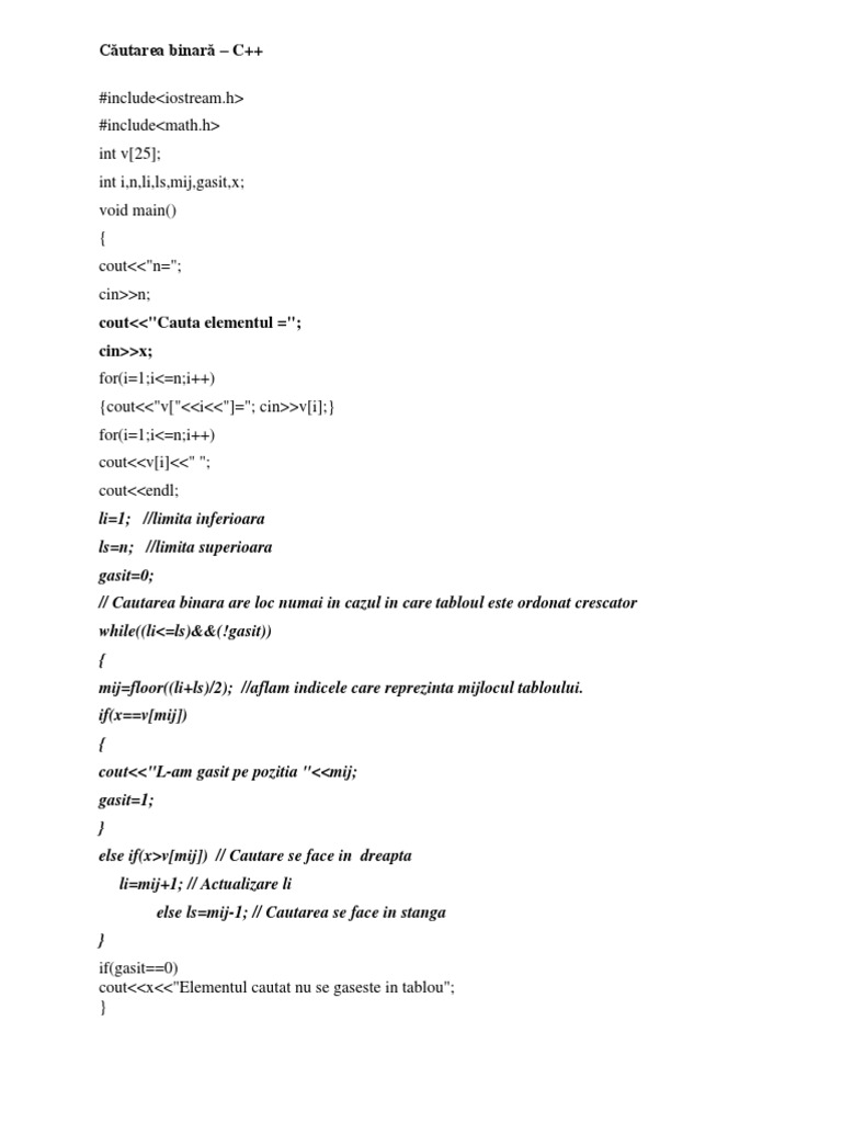 Tablouri Unidimensionale C++ Cautare Binara, Bubble Sort, Select Sort ...