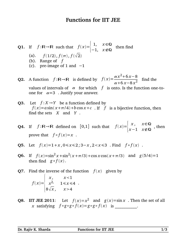 Functions For Iit Jee Pdf Real Number Function Mathematics