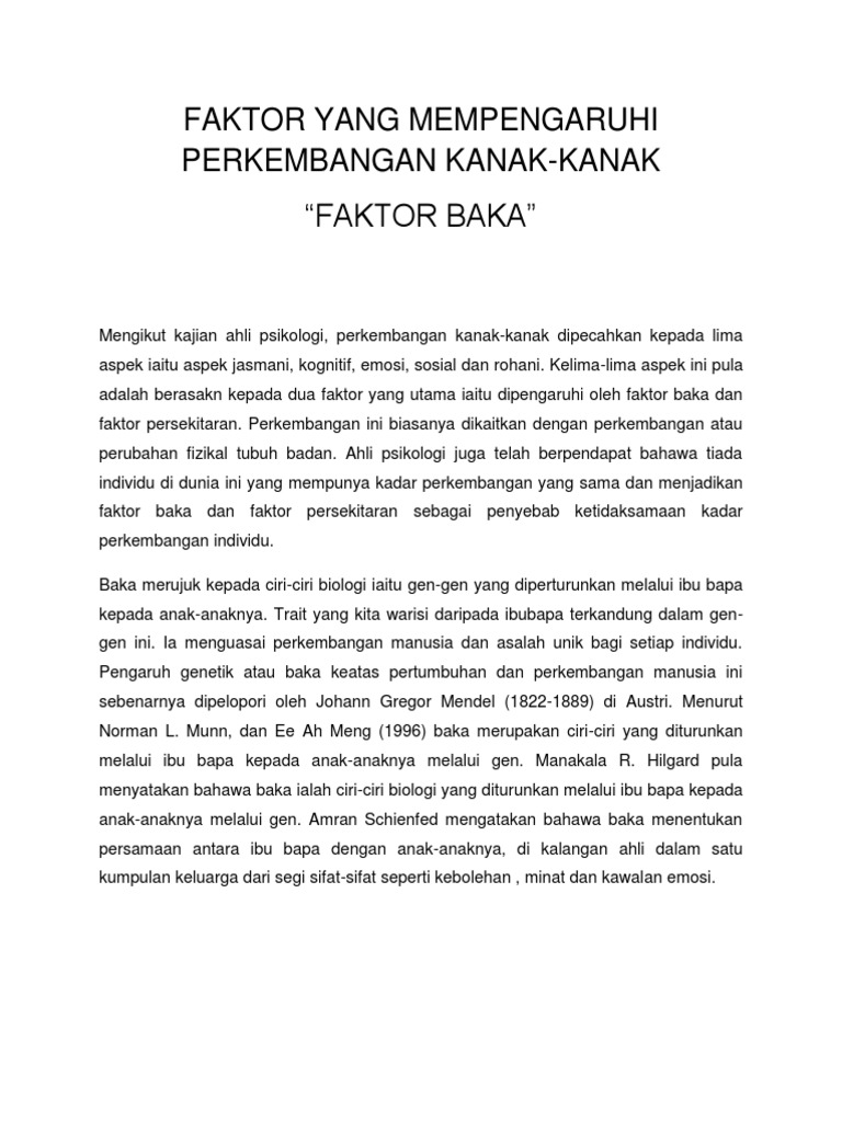 Faktor Baka Yang Mempengaruhi Perkembangan Kanak Pdf
