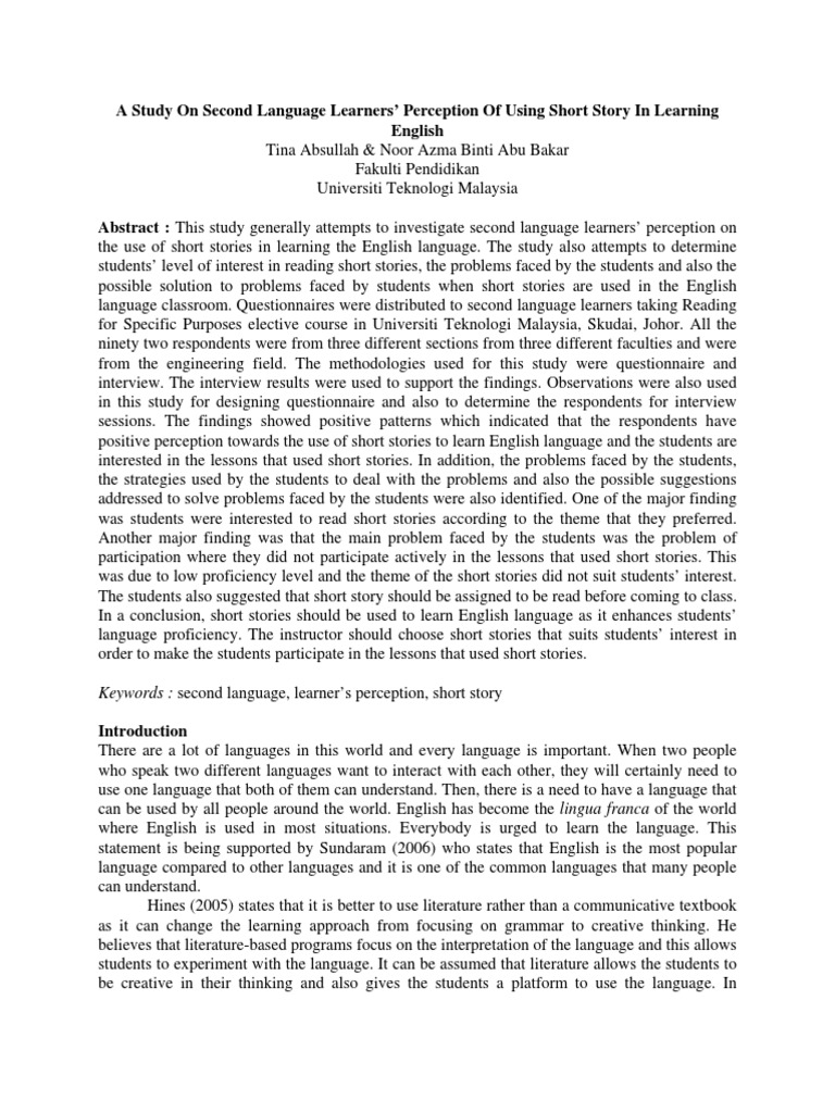 A Study On Second Language Learners PDF PDF English As A Second Or