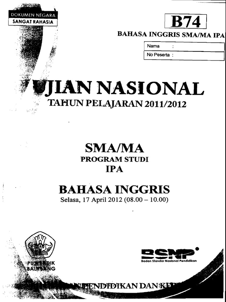 Soal UN Bahasa Inggris SMA 2020 Kode 74 Soal UN Bahasa Inggris SMA 2020 Kode 74