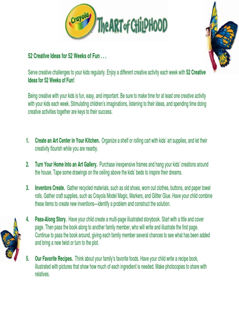 52 Weeks of Creative Kids' Activities | PDF | Creativity | Foods