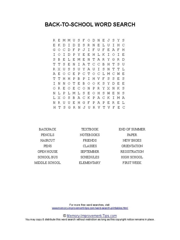 Back-To-School Word Search: For More Free Word Searches, Visit | PDF for Free Printable Word Searches For High School Students