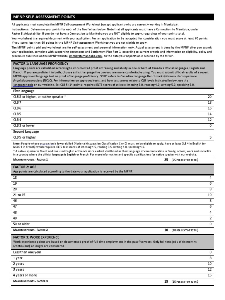 Manitoba PNP Self-Assessment Guide | PDF | International English ...