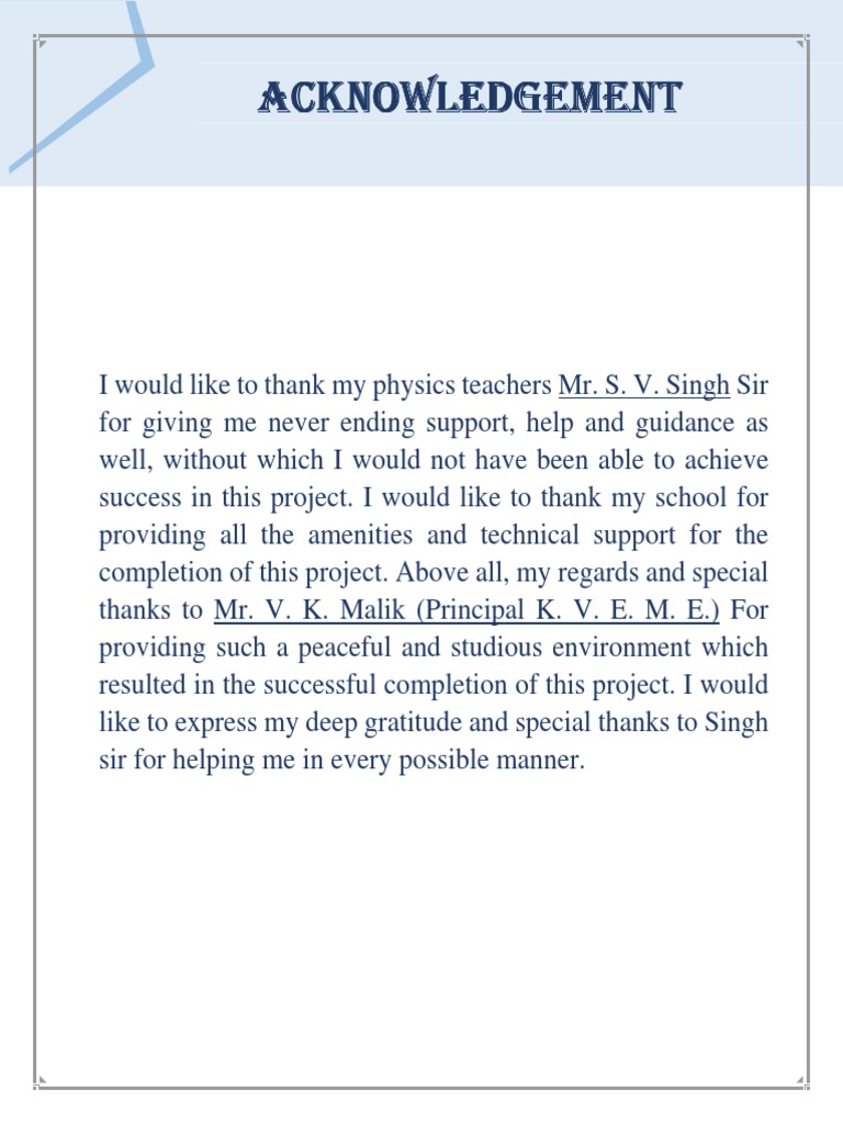 Acknowledgement for Physics Project | PDF