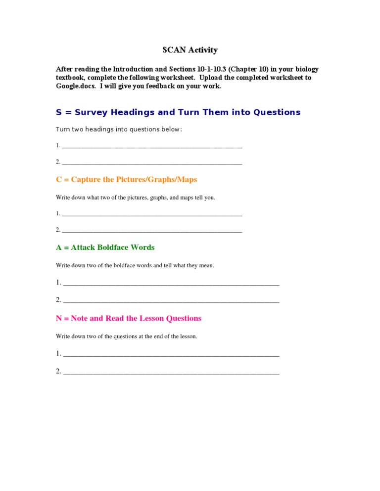 Biology SCAN Activity Worksheet | PDF