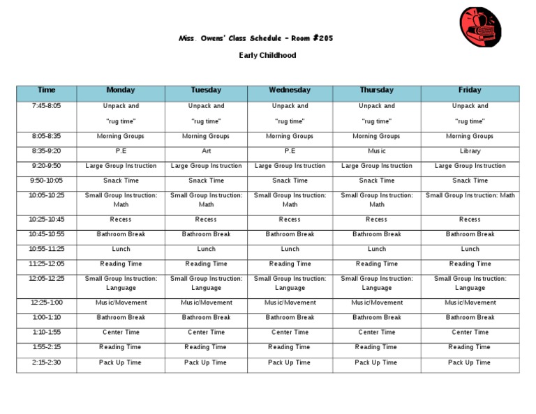 Early Childhood Class Schedule | PDF