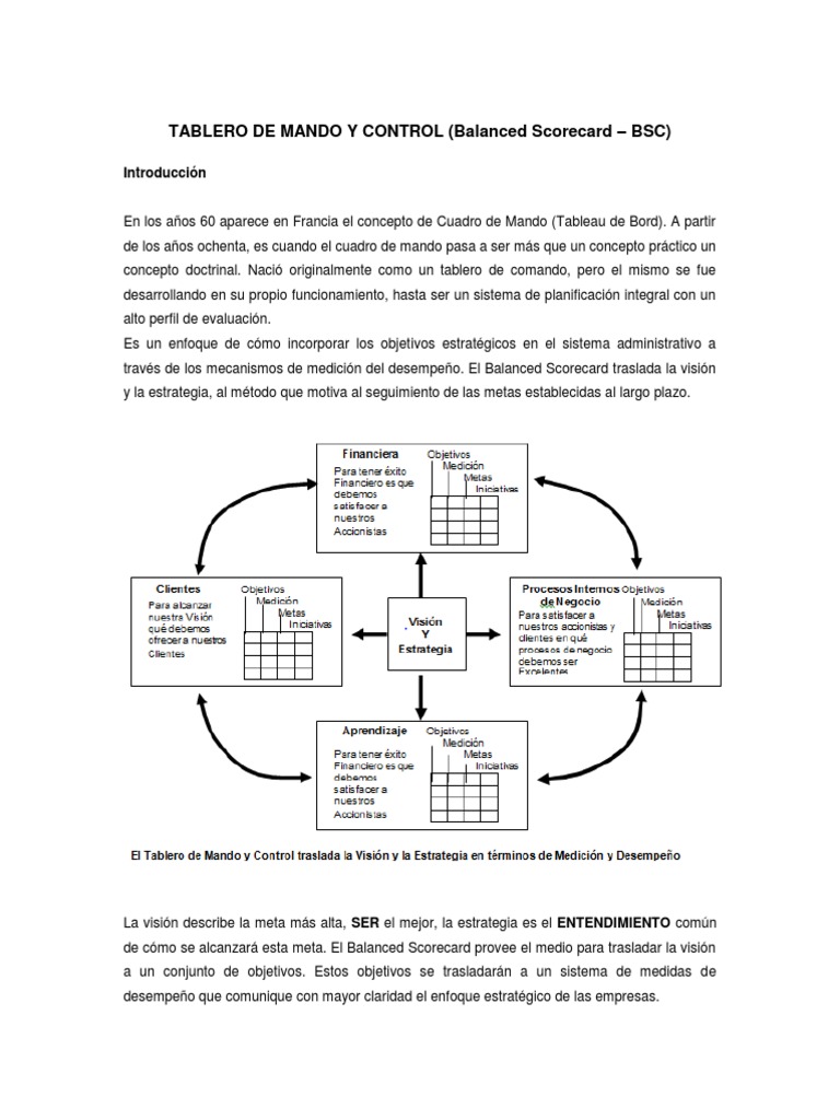 Tablero de Mando y Control (Balanced Scorecard - BSC) | PDF | Toma de ...