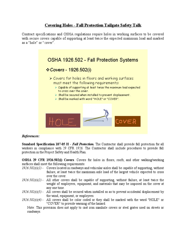 OSHA 1926.502 - Fall Protection Systems: Covers - 1926.502 (I) | PDF