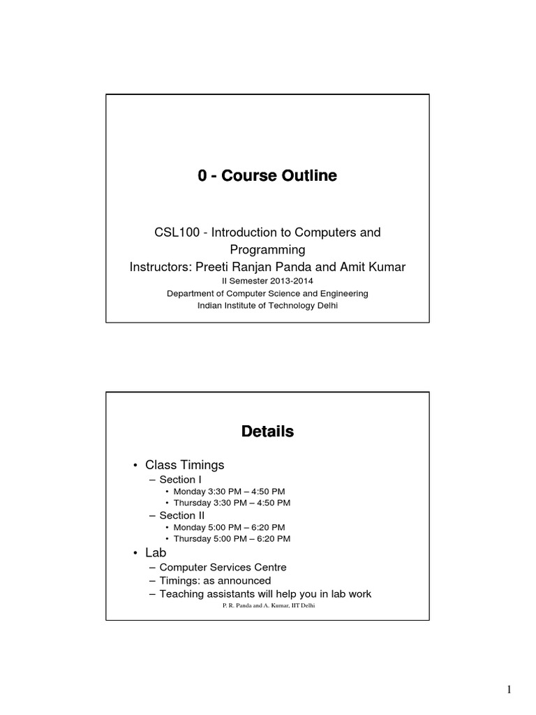 CSL100: Intro to Computers Course Outline | PDF | Computers
