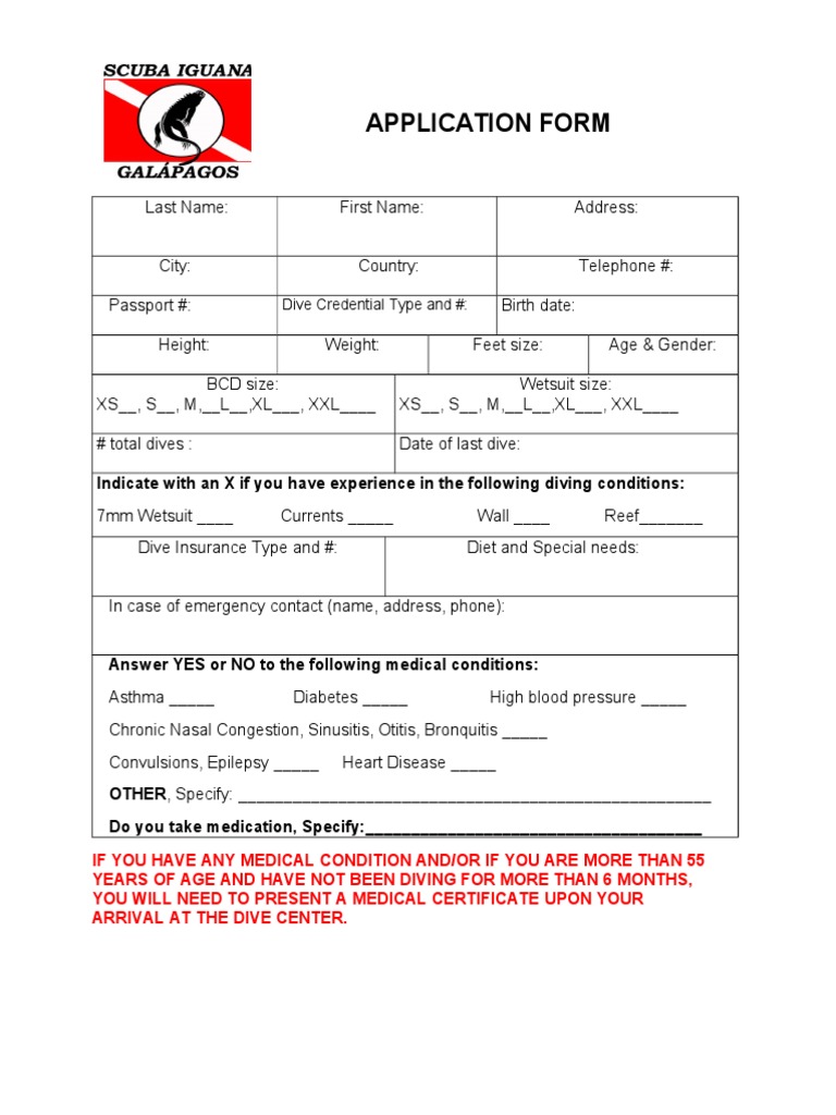 Diving Application Form | PDF | Foreign Language Studies | Law