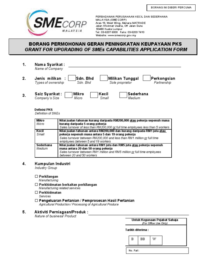 Borang Permohonan Sme Corp Pdf