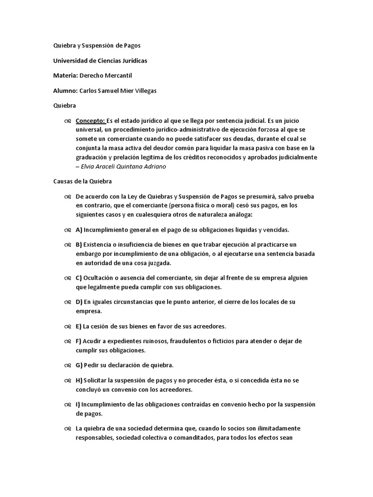 Quiebra y Suspensión de Pagos Bankruptcy Receivership