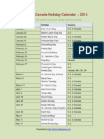 2014 Blogging Holiday Calendar US and Canada