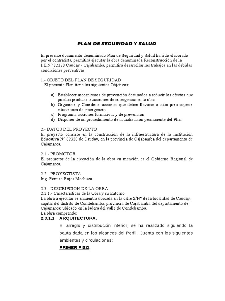 Plan de Seguridad y Salud en Obra | PDF | Fundación (Ingeniería ...