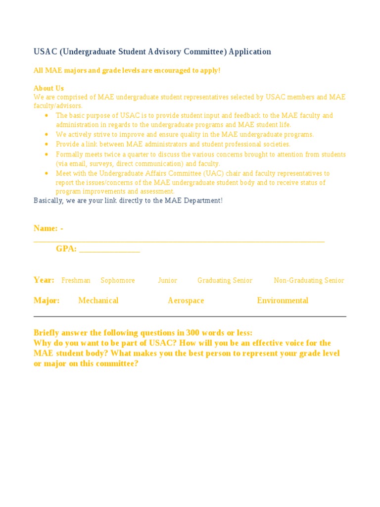 USAC Application for MAE Students | PDF