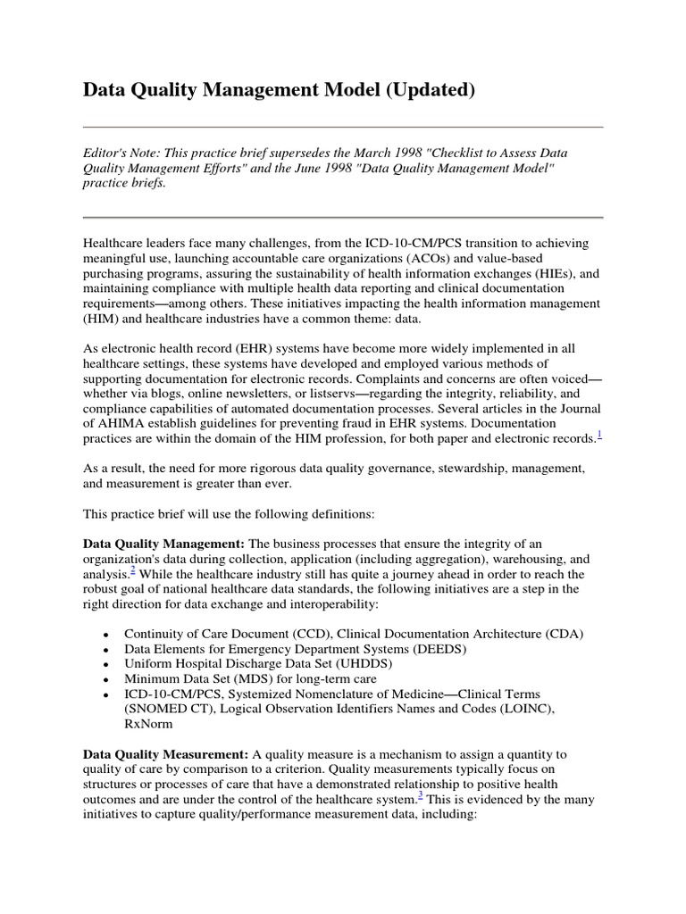 Data Quality Management Model | Download Free PDF | Electronic Health