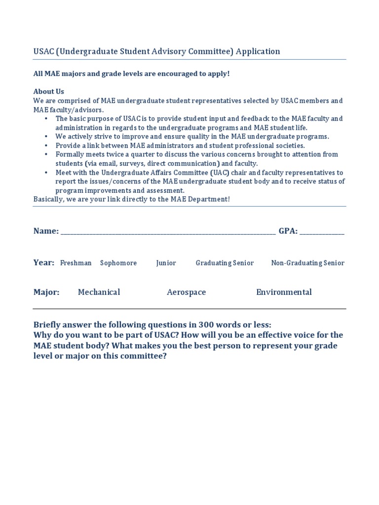 USAC Application for MAE Students | PDF | Business