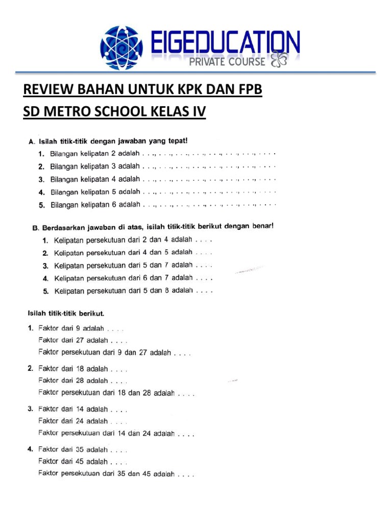 Pelajaran kpk dan fpb kelas 4 sd