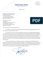 Letter sent by Senator Jim Inhofe to the U.S. Army Corps of Engineers (Corps) and the U.S. Department of Energy Southwestern Power Administration (SWPA)