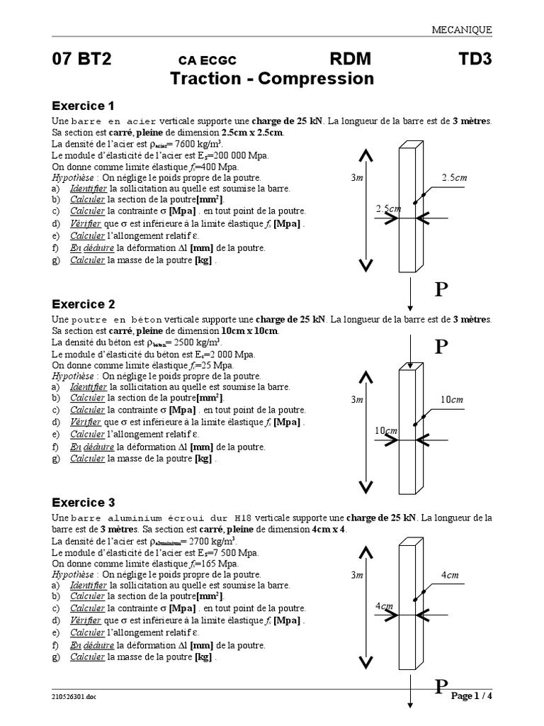 07 BT2 RDM TD3 Traction | PDF | Élasticité (Physique) | Résistance des ...