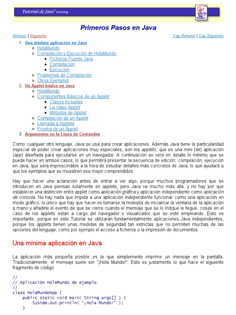Tutorial de Java - Primeros Pasos en Java-1 PDF | PDF | Java (lenguaje ...