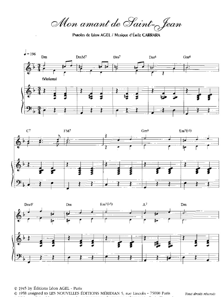 Mon Amant de St Jean Partition Chant Piano