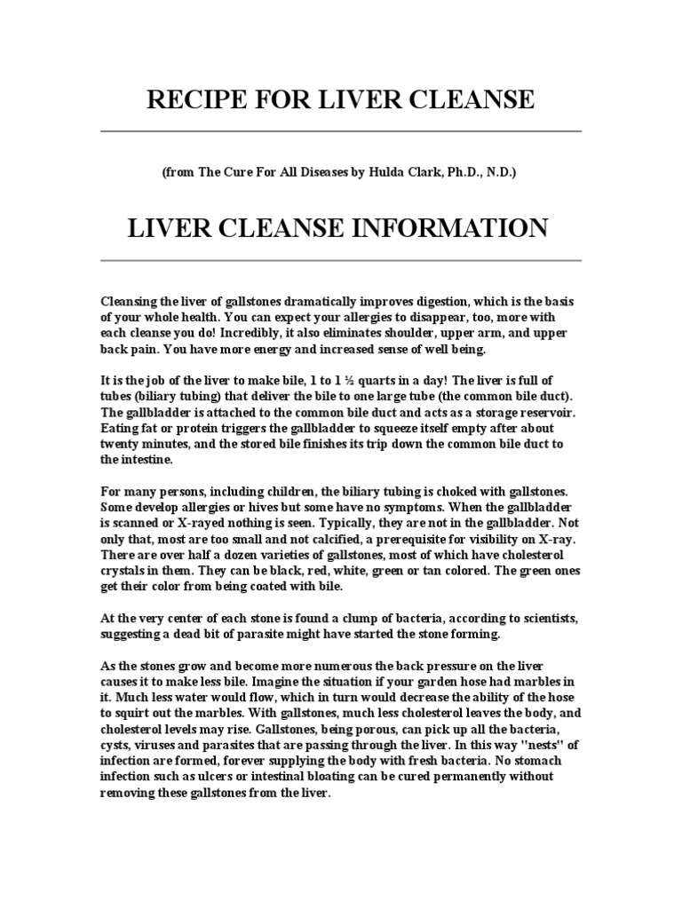 Best Recipe for Liver Cleanse Hulda Clark Exocrine System Liver