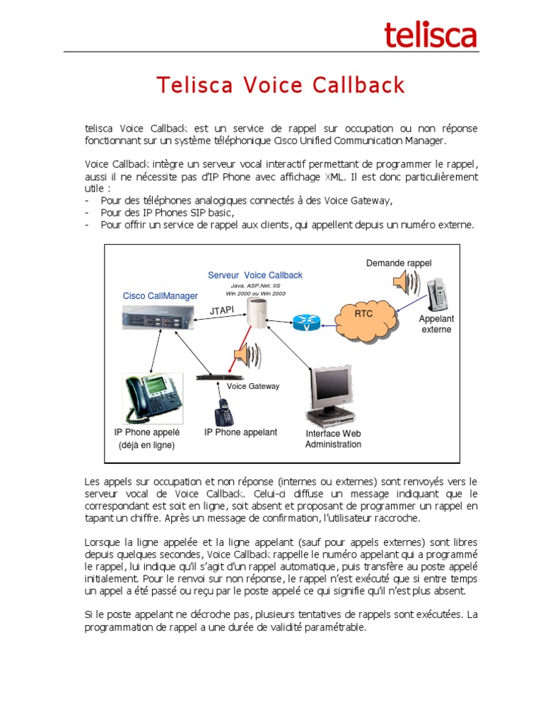 Service de Rappel TELISCA Voice Callback | PDF | Windows Server 2003 ...