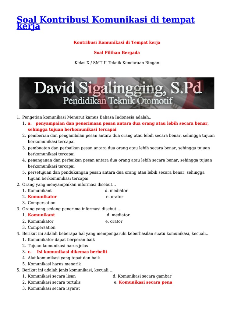Soal Ujian Kontribusi Komunikasi Di Tempat Kerja