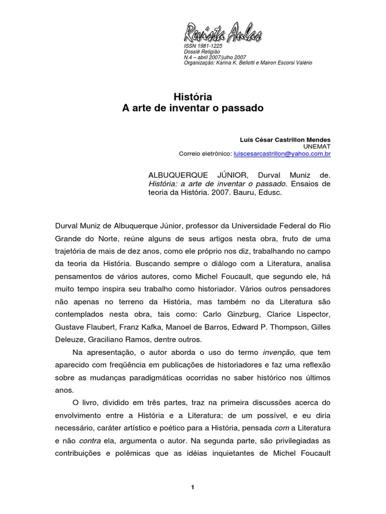 História - A Arte de Inventar o Passado | PDF