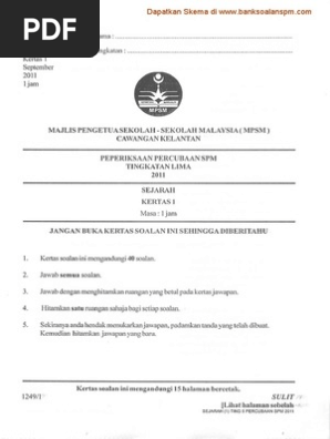 Soalan Sejarah Kertas 1 Percubaan Spm Kelantan 2011 Pdf