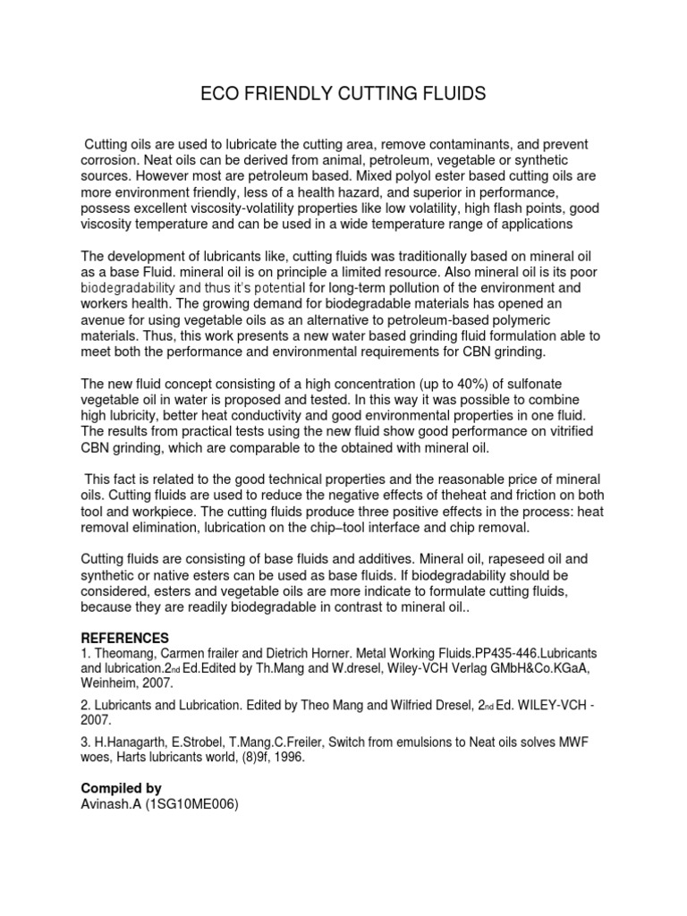 Eco Friendly Cutting Fluids PDF Lubricant Motor Oil